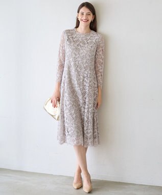 23区 【APPLAUDIR】モールラインフラワーレース ドレス グレージュ系