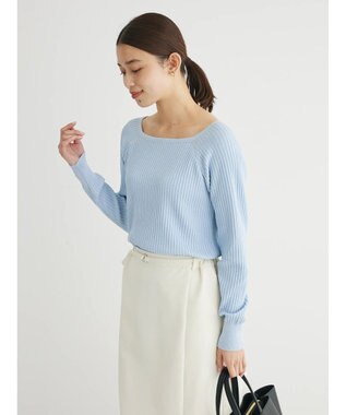 Green Parks 洗える　スクエアネックリブニットプルオーバー Blue