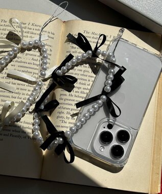 WEGO リボンパールストラップキーホルダー ブラック