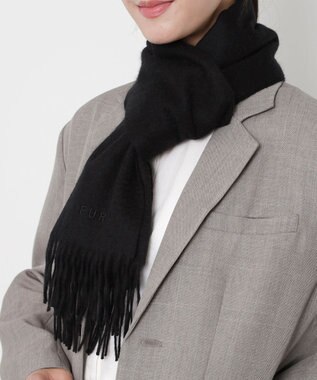 MOONBAT FURLA(フルラ）カシミヤ100％ 無地 マフラー ロゴ刺繍 手洗いOK ブラック