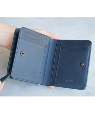 genten ダイヤカットワーク　二つ折り財布 ブルーグリーン