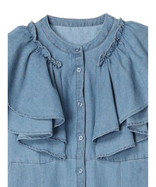 earth music&ecology ラッフル前開きデニムワンピース Light Indigo