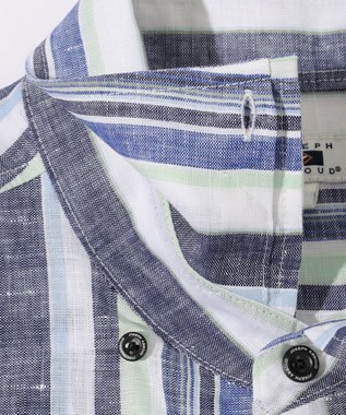JOSEPH ABBOUD 【麻100％・軽い・涼しい】 モイスチャーリネンストライプシャツ ダルブルー系2