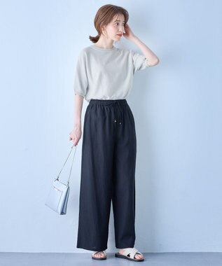 ANY 【ウエストゴム】リネンレーヨンワイドパンツ ブラック