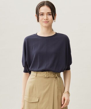 自由区 【カタログ掲載・接触冷感・UVケア・洗える】ドレーピードルマンスリーブ ニットソー ネイビー