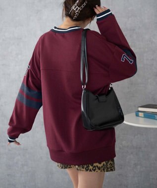 WEGO ナンバリングライン切り替えスウェット ワイン