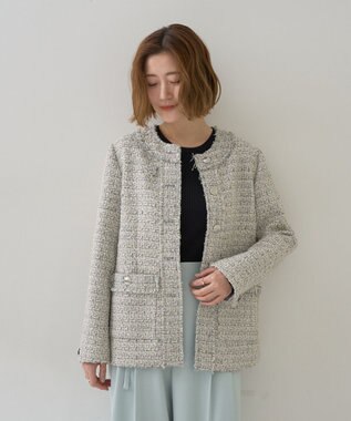 YECCA VECCA ノーカラーツイードジャケット Gray