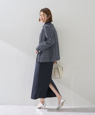 YECCA VECCA ノーカラーツイードジャケット Blue