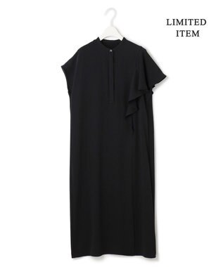 ICB 【接触冷感・UVケア・防シワ・洗える】エステルダブルクロス ラッフルスリーブワンピース ブラック系