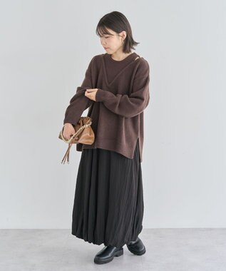 Green Parks フェイクレイヤードＶネックニットプルオーバー Brown
