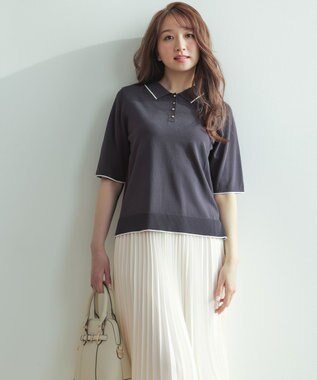 ANY SIS S 【アイスタッチ】ポロ ニット スレート×オフ