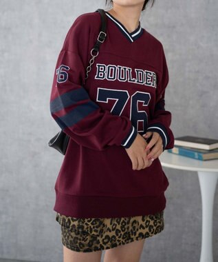 WEGO ナンバリングライン切り替えスウェット ワイン