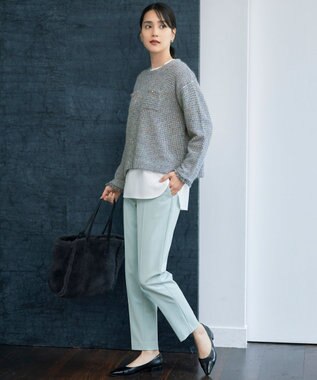 自由区 【撥水加工・洗える】TRギャバ裏起毛テーパード パンツ アイスグリーン