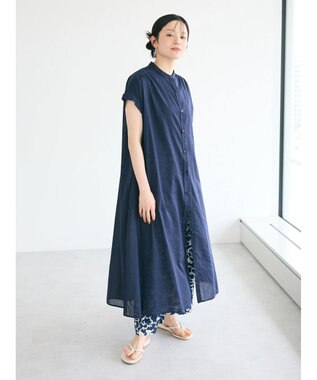 CRAFT STANDARD BOUTIQUE インド綿バンドカラーワンピース Navy
