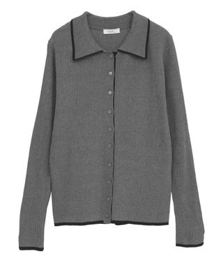 earth music&ecology バイカラートリムロングニットカーディガン Charcoal Gray