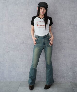 WEGO ストレッチフレアデニムパンツ デニム中濃加工色