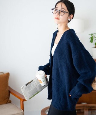 WEGO モヘアライクBIGカーディガン ネイビー