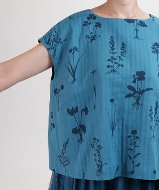 muuc 【ゆったりシルエットで涼しく上品】植物の影絵プリント プルオーバー ブルー