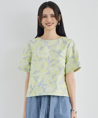 自由区 S リーフモチーフカットジャガード ブラウス