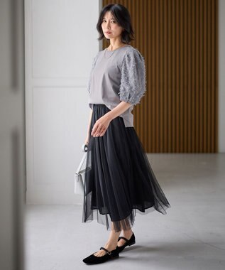 ANY L シルケットスムースジャガードスリーブプルオーバー グレー