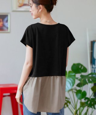 Tiaclasse 【洗える】シャツドッキングフレンチスリーブカットソー ブラック