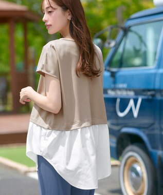 Tiaclasse 【洗える】シャツドッキングフレンチスリーブカットソー ベージュ