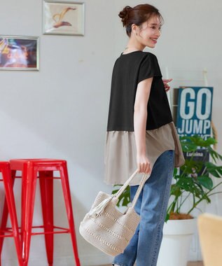 Tiaclasse 【洗える】シャツドッキングフレンチスリーブカットソー ブラック