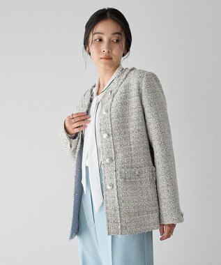 YECCA VECCA ノーカラーツイードジャケット Gray