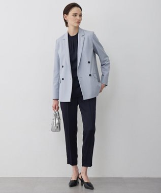 ICB L アセテートダブルサテン ランタンスリーブブラウス ネイビー