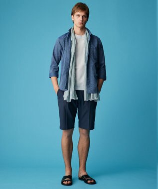 JOSEPH ABBOUD 【サスティナブル・７分袖】コットンリヨセルリネンコードストライプ シャツ ダルブルー系1