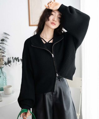 WEGO ダブルジップショートカーデ ブラック