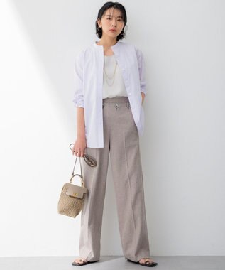 23区 S 【Oggi4月号掲載/洗える】CANCLINI バンドカラー シャツ ラベンダーストライプ