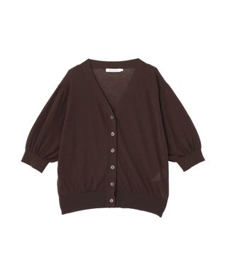 AMERICAN HOLIC 5分袖シアーVネックニットカーディガン Brown