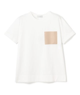 BEIGE， TORENIA / レザーポケットコットンクルーネックTシャツ White × Taupe