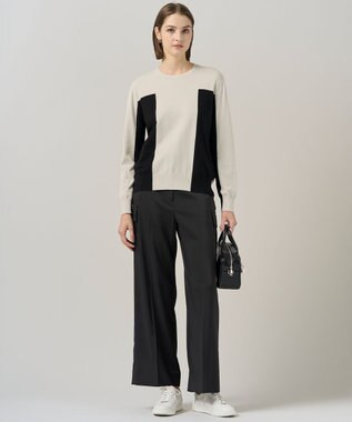 ICB 【洗える】マットヴィスコースポリエステル ブロッキングニット トープ×ブラック系