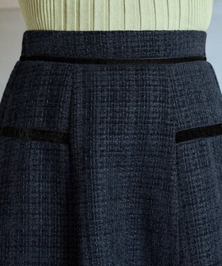 Tiaclasse L ベロアラインツイードスカート チャコールグレー
