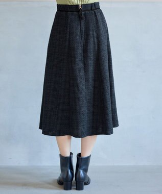 Tiaclasse L ベロアラインツイードスカート チャコールグレー