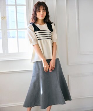 Feroux フレアレディーデニム スカート ライトグレー系