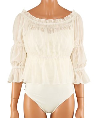 San-ai Resort（三愛水着楽園） パフスリーブトップス付き3点セット水着　9M　【San-ai Resort（サンアイリゾート）】 ホワイト