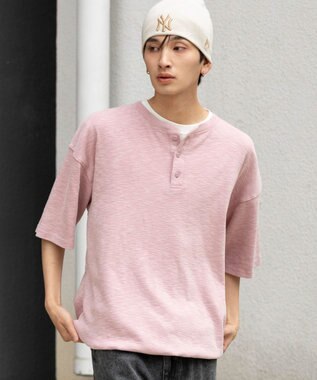 WEGO 【ユニセックス着用ITEM/MLサイズ展開】スラブヘンリーネックT（SS） ピンク