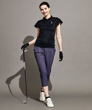 23区GOLF 【WOMEN】【吸汗速乾/日本製】ミラノリブボーダーシャツ ブラック系