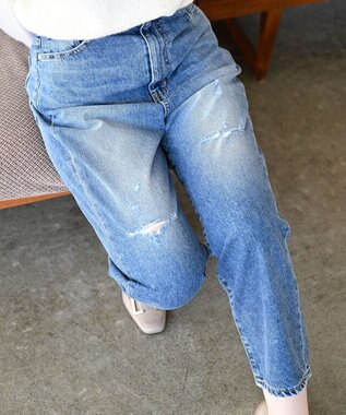 woadblue 【先行販売】SALUU サルー ストレートアンクル デニムパンツ ダメージ DAMAGE