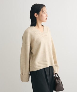 Green Parks ラメＶネックコンパクトニットプルオーバー Beige