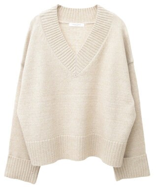 Green Parks ラメＶネックコンパクトニットプルオーバー Beige