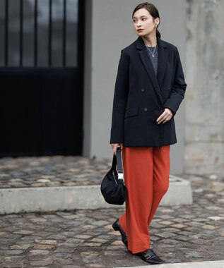 ICB 【洗える】ウールワッシャーツイル ワイドストレートパンツ オレンジ系