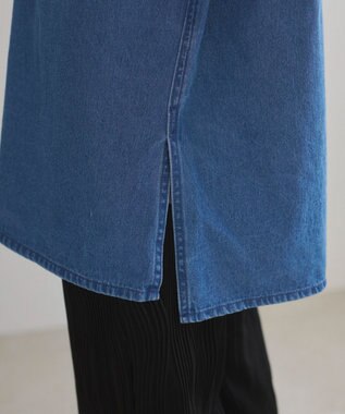 WEGO 【ANGIE VINTAGE】襟が選べる デニム チュニック シャツ （バンドカラー/レギュラーカラー） ブルー