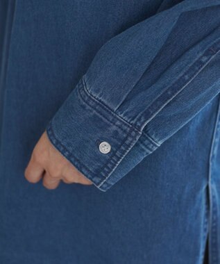 WEGO 【ANGIE VINTAGE】襟が選べる デニム チュニック シャツ （バンドカラー/レギュラーカラー） ブルー