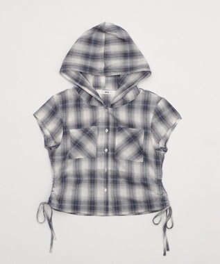 WEGO フードチェックコンパクトシャツ ブルーチェック1