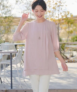 Tiaclasse L ラップ風ジョーゼットチュニック ピンク