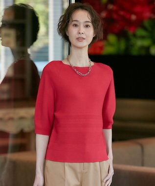 自由区 【XSサイズ～/洗える】ドライタッチホールガーメント ニット レッド系